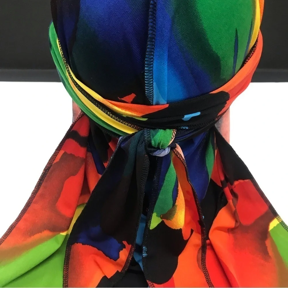 Jersey Durag Head Scarf Turban Multicolored Long Tail Stretch Wave Cap - Picture 7 of 14